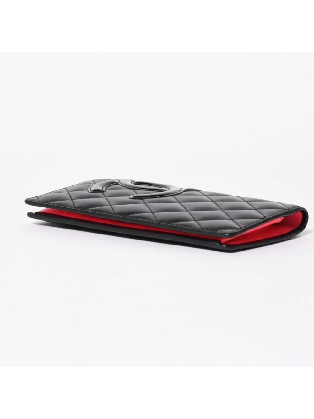 Chanel Cambon Line Wallet CC Logo Patch Calfskin Black Pink Silver